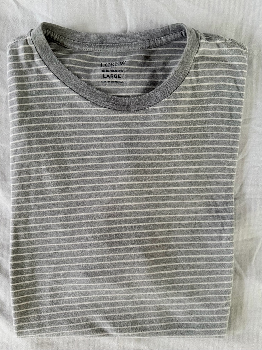 J. Crew Classic Men's Gray and White Striped Crewneck T-Shirt Size Large